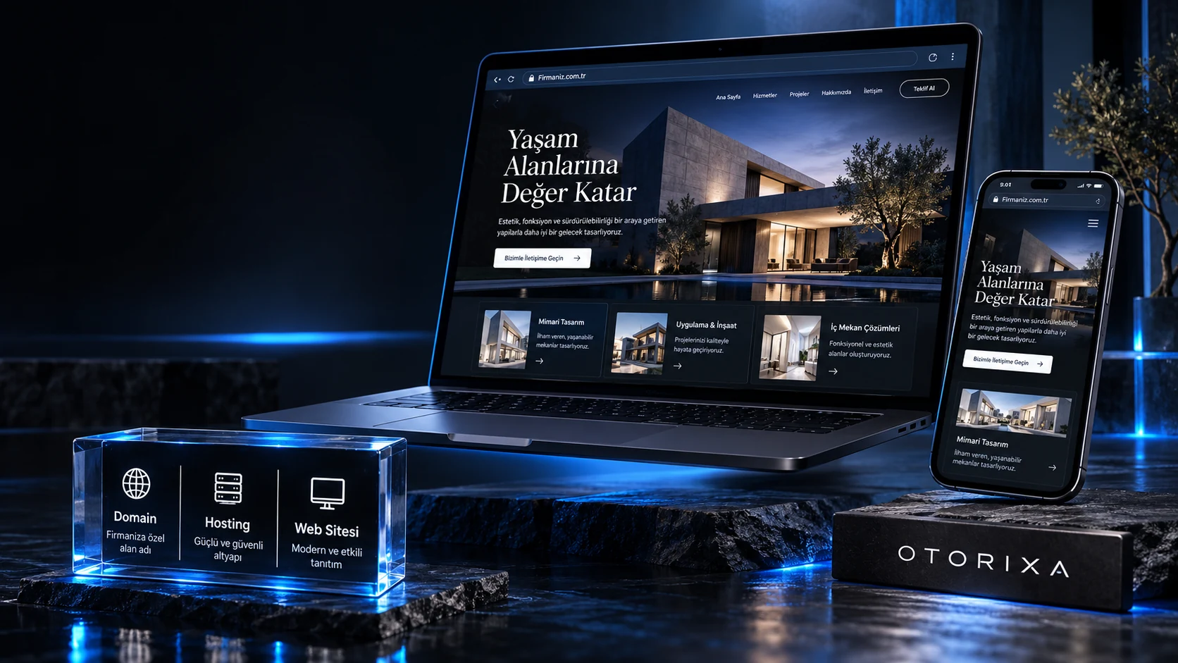 Örnek kurumsal web sitesi, mobil görünüm, alan adı ve hosting sunumu