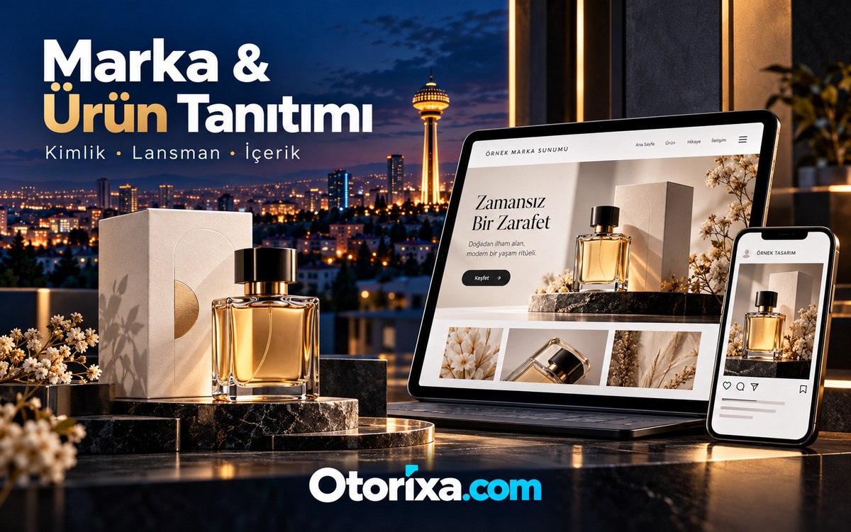 Marka tanıtımı, ürün lansmanı ve sosyal medya içerikleri Parfüm şişesi ve ambalajı ile tablet ve telefonda ürün lansmanı ve sosyal medya tanıtımı tasarımları.